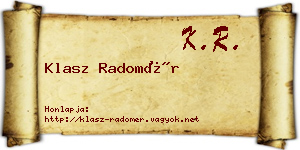 Klasz Radomér névjegykártya